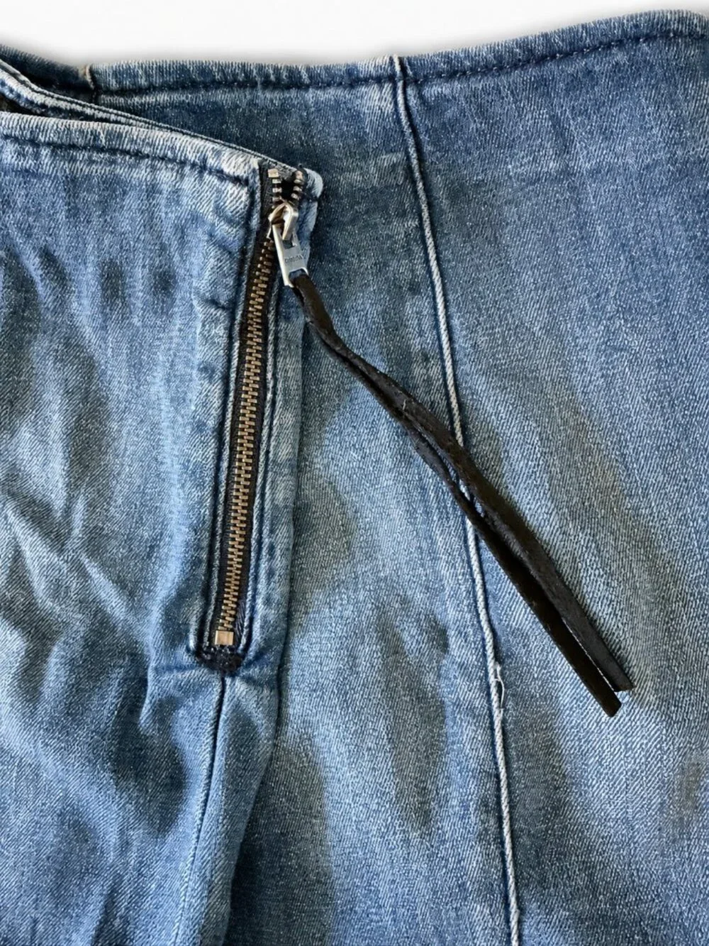 Express Jeans Y2K Blue Coated Denim Side Zip Hot Shorts Size 6 Approx
